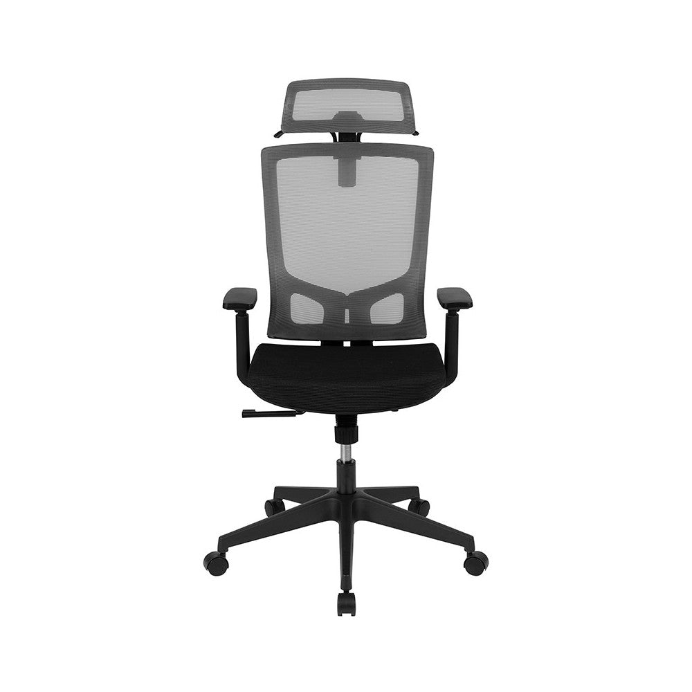 Office Chair with Synchro-Tilt, Pivot Adjustable Headrest, Lumbar Support, Coat Hanger & Adjustable Arms-Gray/Black