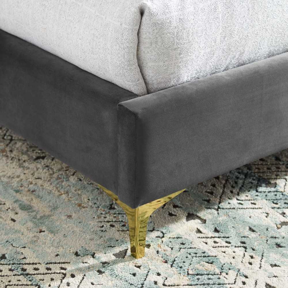 Olivia Queen Performance Velvet Platform Bed, Gray