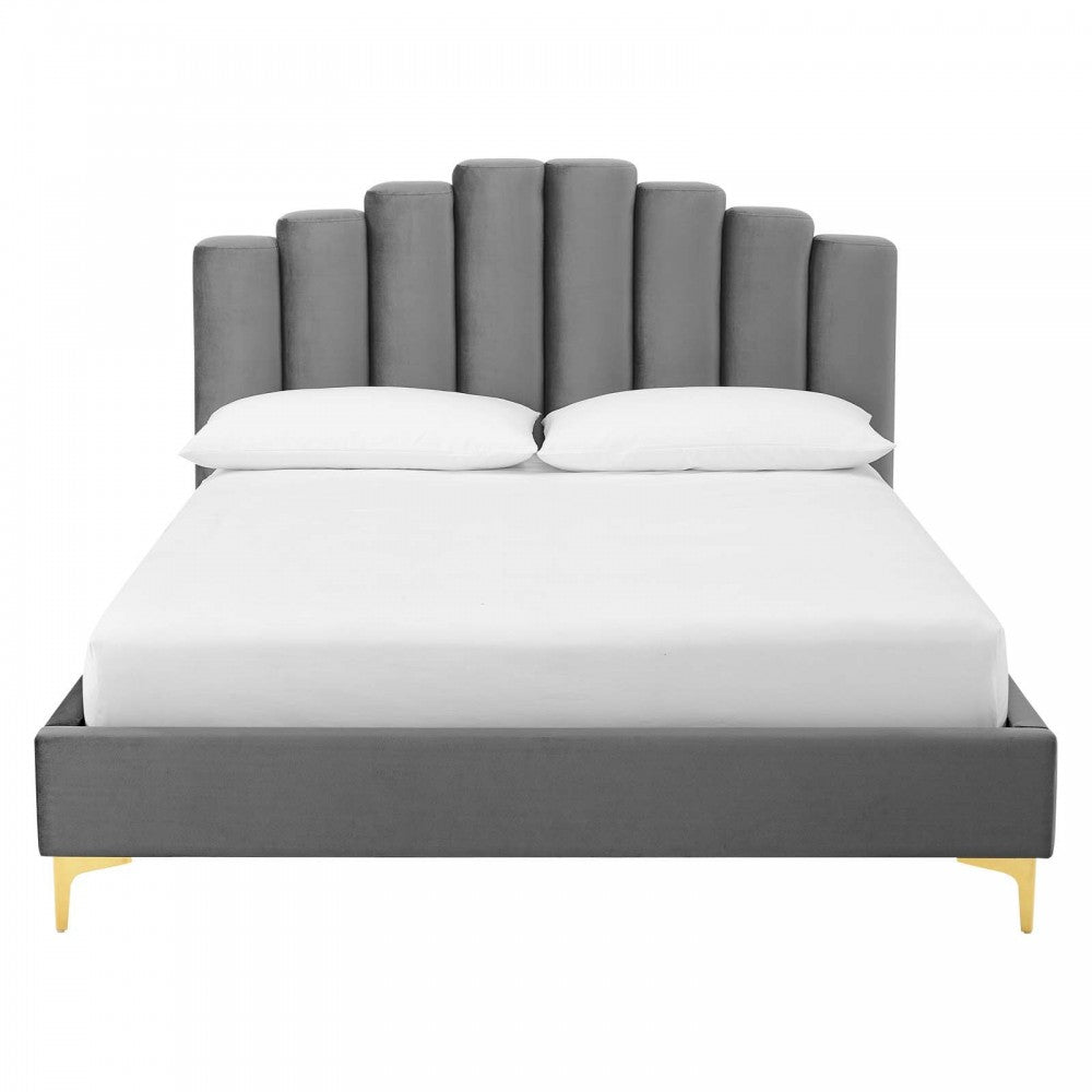 Olivia Queen Performance Velvet Platform Bed, Gray