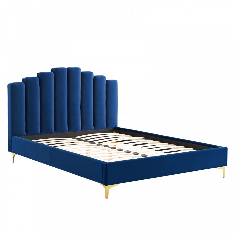 Olivia Queen Performance Velvet Platform Bed, Navy
