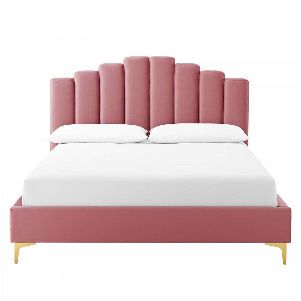 Olivia Queen Performance Velvet Platform Bed, Dusty Rose