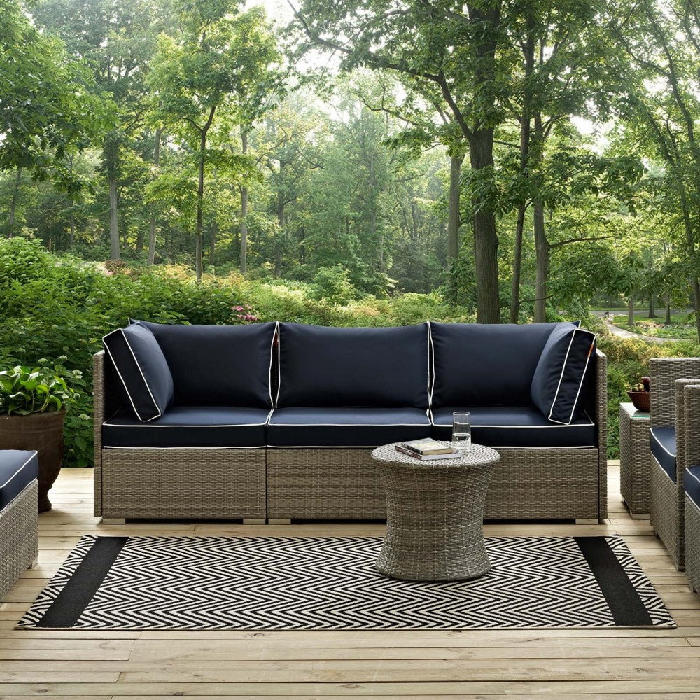 Optica Chevron With End Borders 8x10 Indoor and Outdoor Area Rug, Black and Beige