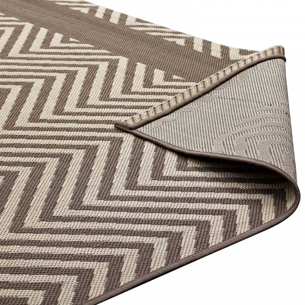 Optica Chevron With End Borders 8x10 Indoor and Outdoor Area Rug, Light and Dark Beige