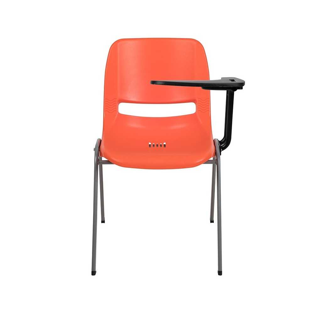 Orange Ergonomic Shell Chair with Left Handed Flip-Up Tablet Arm