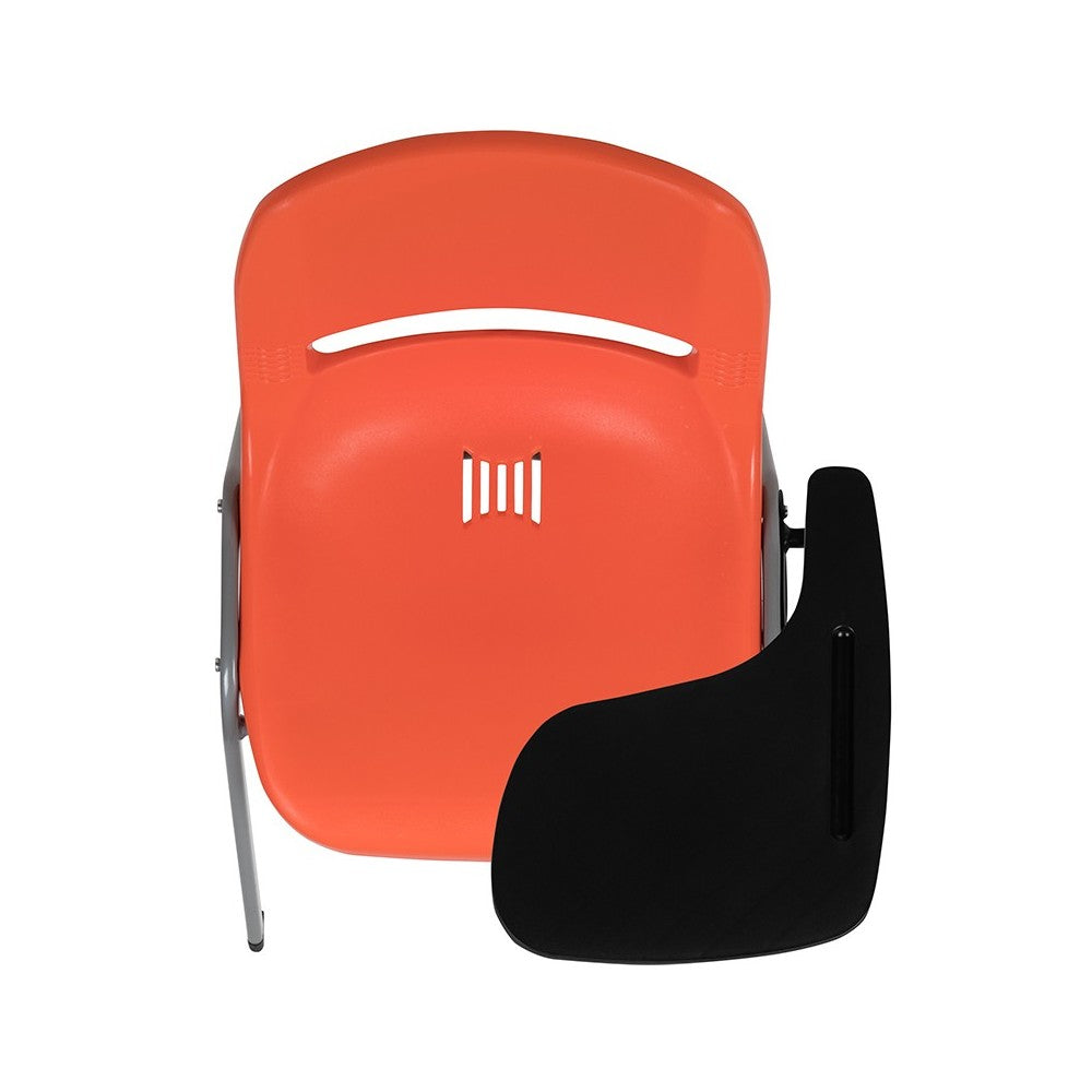 Orange Ergonomic Shell Chair with Left Handed Flip-Up Tablet Arm