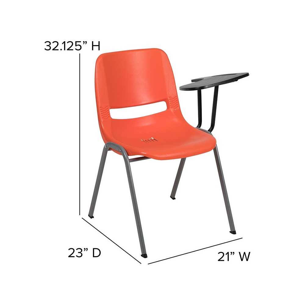 Orange Ergonomic Shell Chair with Left Handed Flip-Up Tablet Arm
