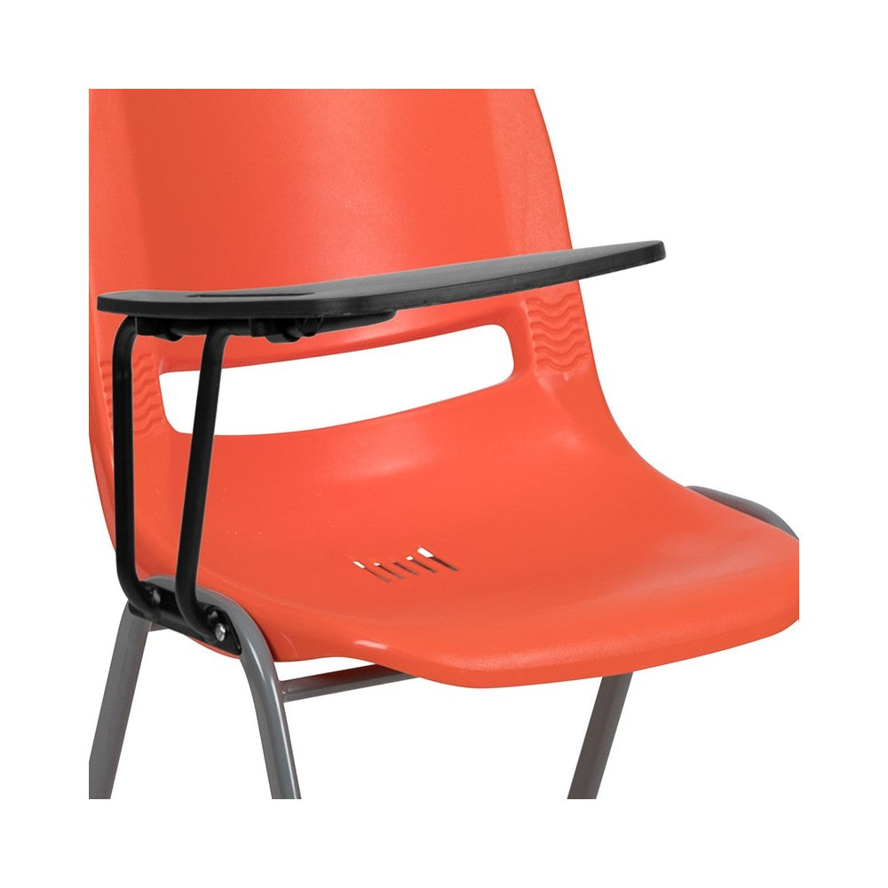 Orange Ergonomic Shell Chair with Right Handed Flip-Up Tablet Arm