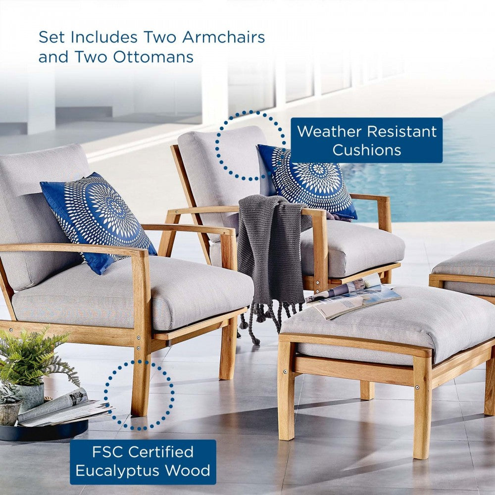 Orlean 4 Piece Outdoor Patio Eucalyptus Wood Set, Natural Light Gray, EEI-3817-NAT-LGR-SET
