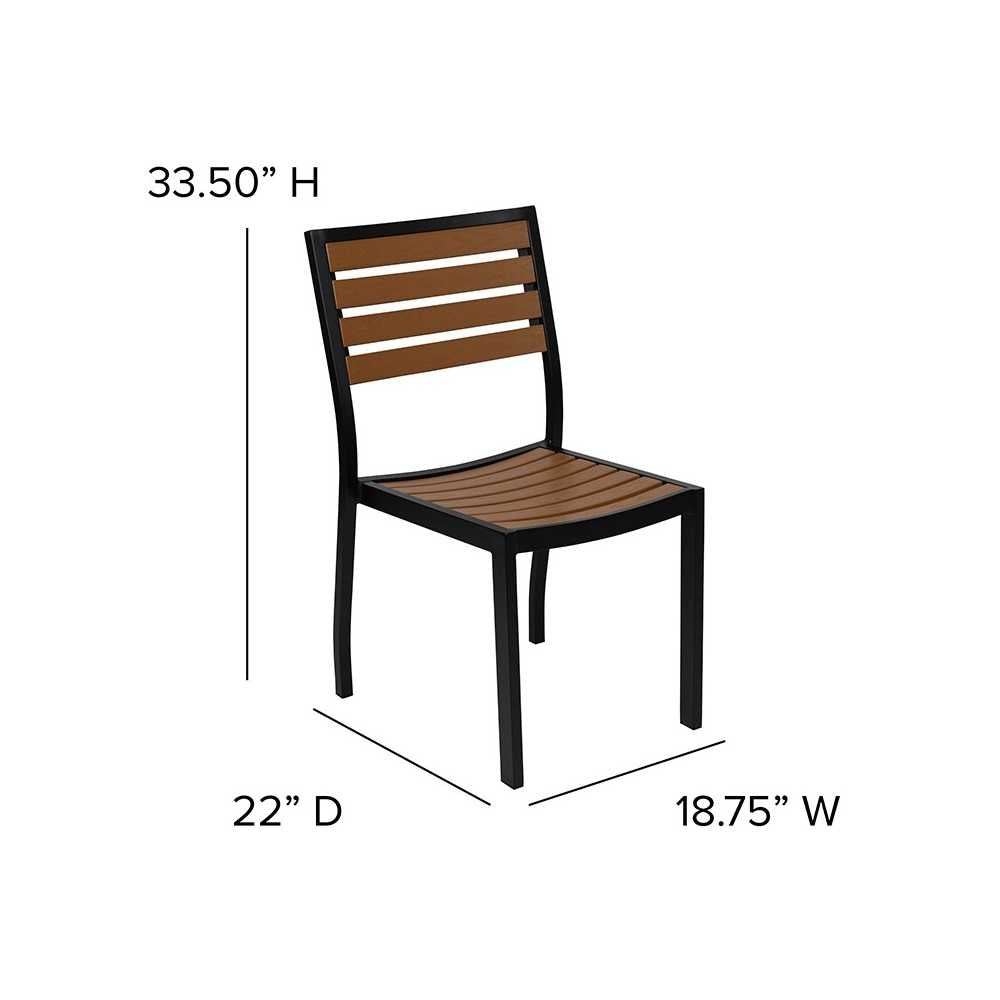 Outdoor Patio Bistro Dining Table Set with 2 Chairs and Faux Teak Poly Slats