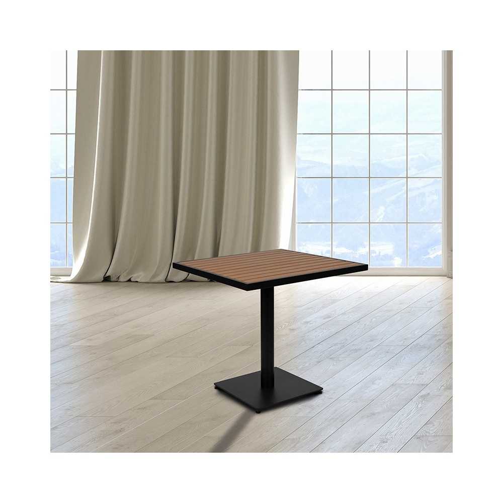 Outdoor Patio Bistro Dining Table with Faux Teak Poly Slats, 30" Square