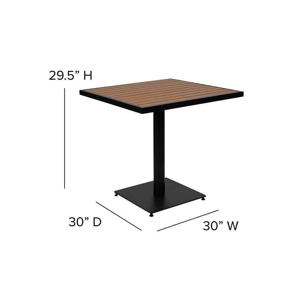 Outdoor Patio Bistro Dining Table with Faux Teak Poly Slats, 30" Square