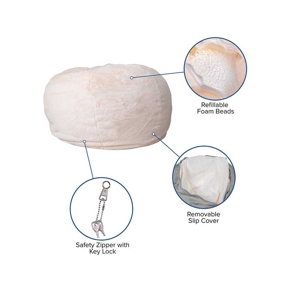 Oversized White Furry Bean Bag Chair for Kids and Adults