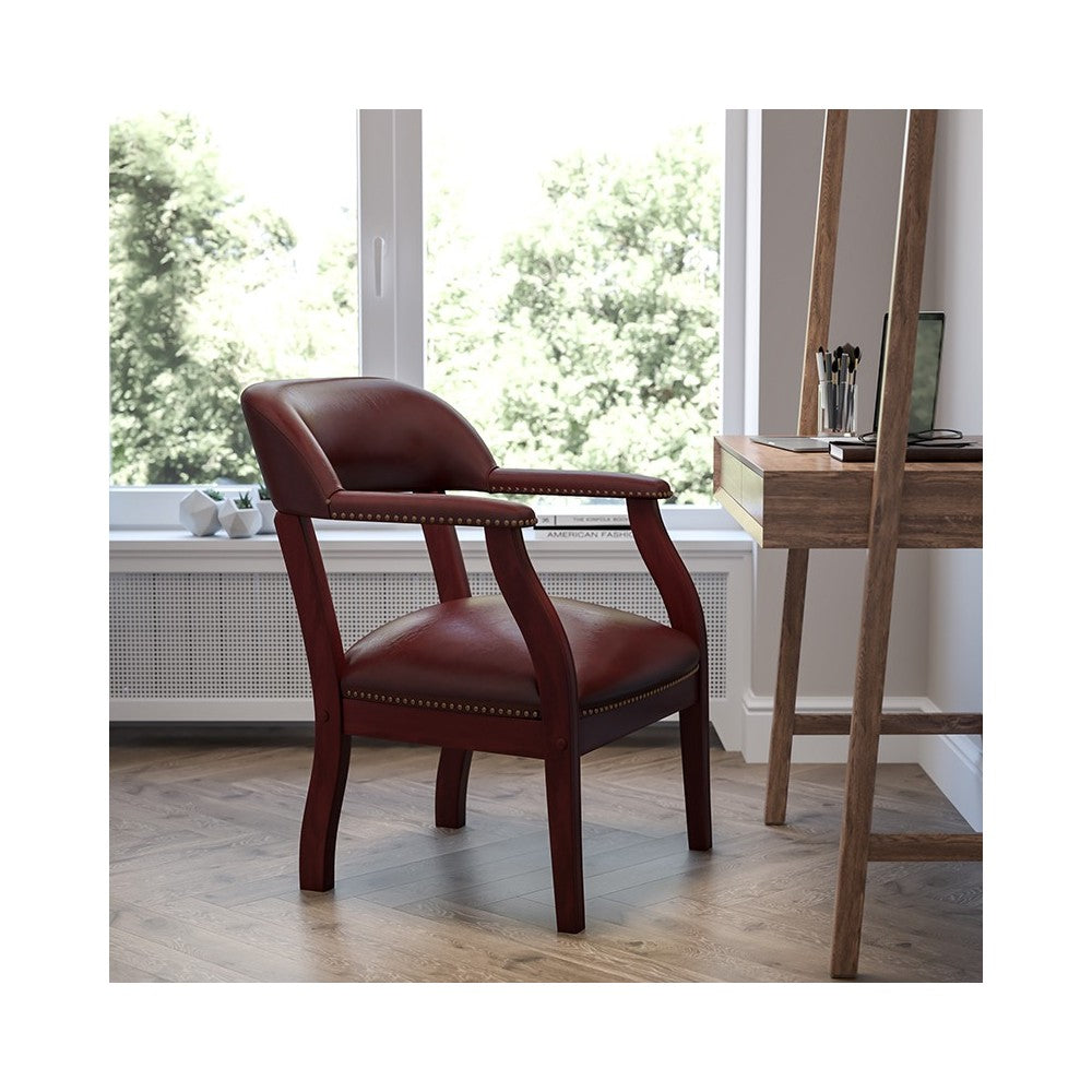Oxblood Vinyl Luxurious Conference Chair with Accent Nail Trim