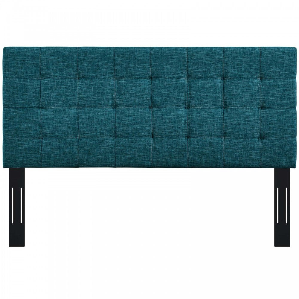 Paisley Tufted King and California King Upholstered Linen Fabric Headboard, Teal