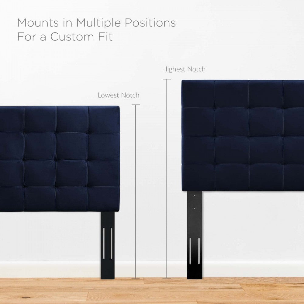 Paisley Tufted King and California King Upholstered Performance Velvet Headboard, Midnight Blue