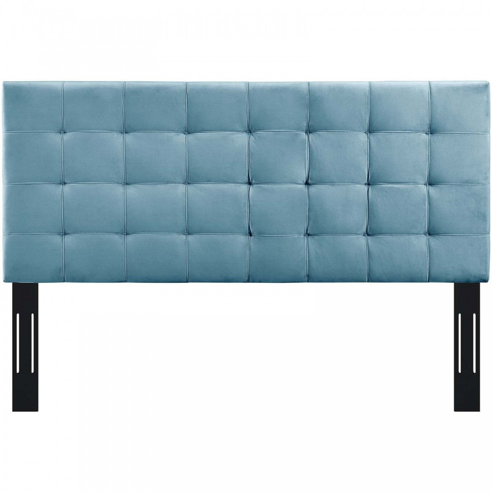 Paisley Tufted King and California King Upholstered Performance Velvet Headboard, Sea Blue