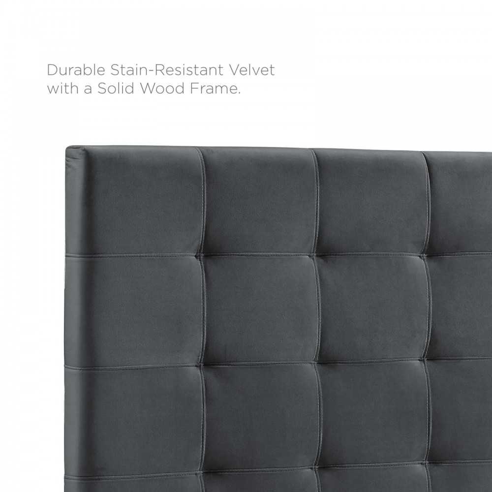 Paisley Tufted King and California King Upholstered Performance Velvet Headboard, Gray