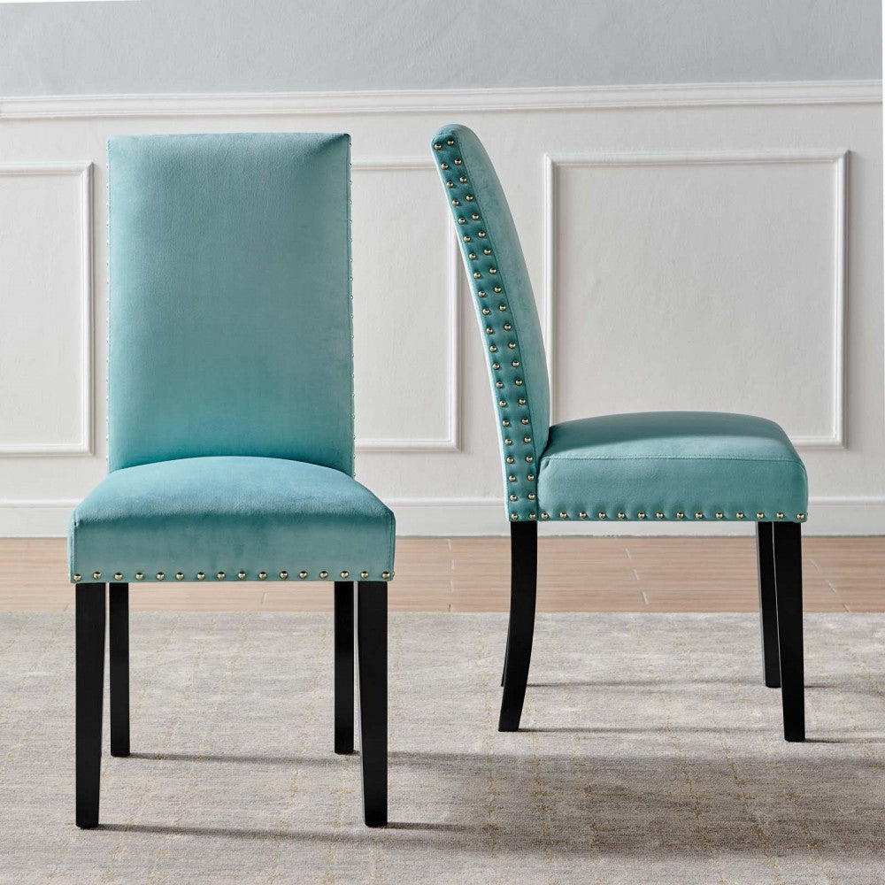 Parcel Performance Velvet Dining Side Chairs - Set of 2, Mint