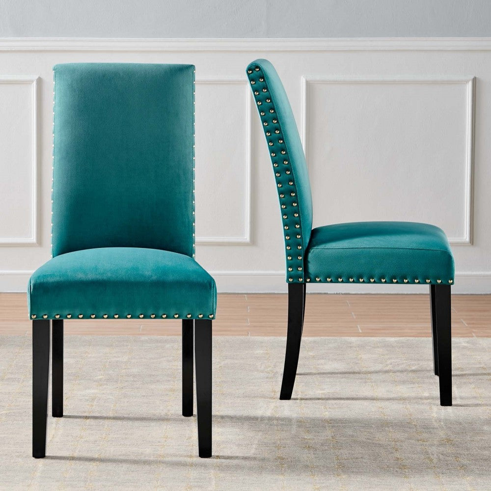 Parcel Performance Velvet Dining Side Chairs - Set of 2, Teal