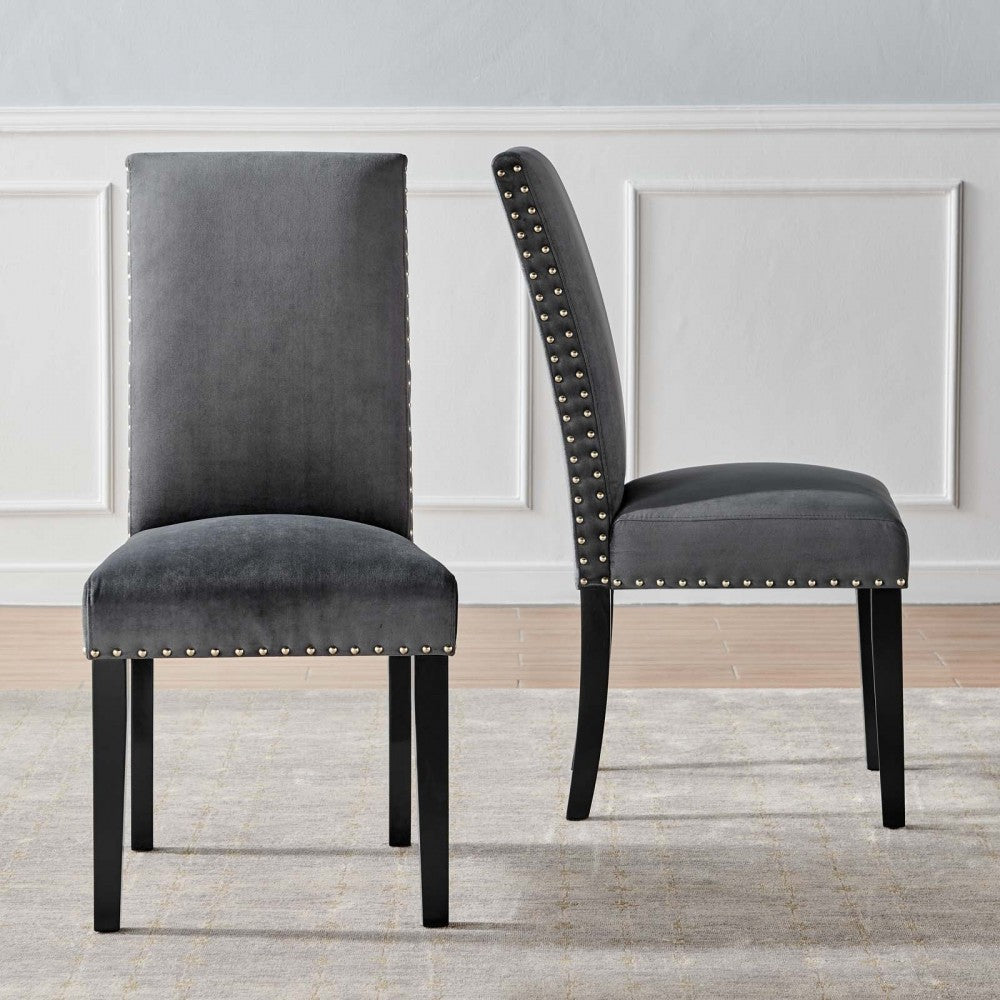 Parcel Performance Velvet Dining Side Chairs - Set of 2, Charcoal