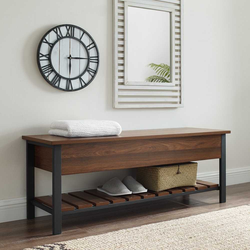 Park City 48" Modern Farmhouse Storage Bench - Dark Walnut