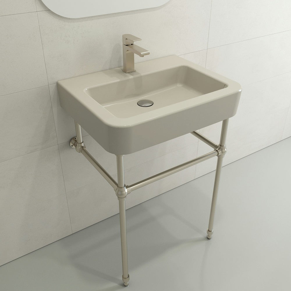 Parma Wall-Mounted Sink Fireclay 25.5 in. 1-Hole with Overflow in Biscuit
