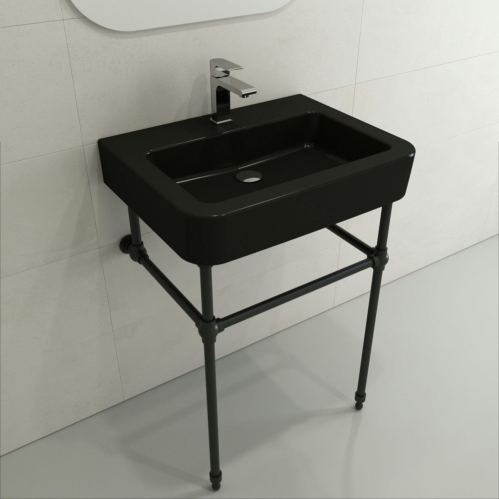 Parma Wall-Mounted Sink Fireclay 25.5 in. 1-Hole with Overflow in Matte Black