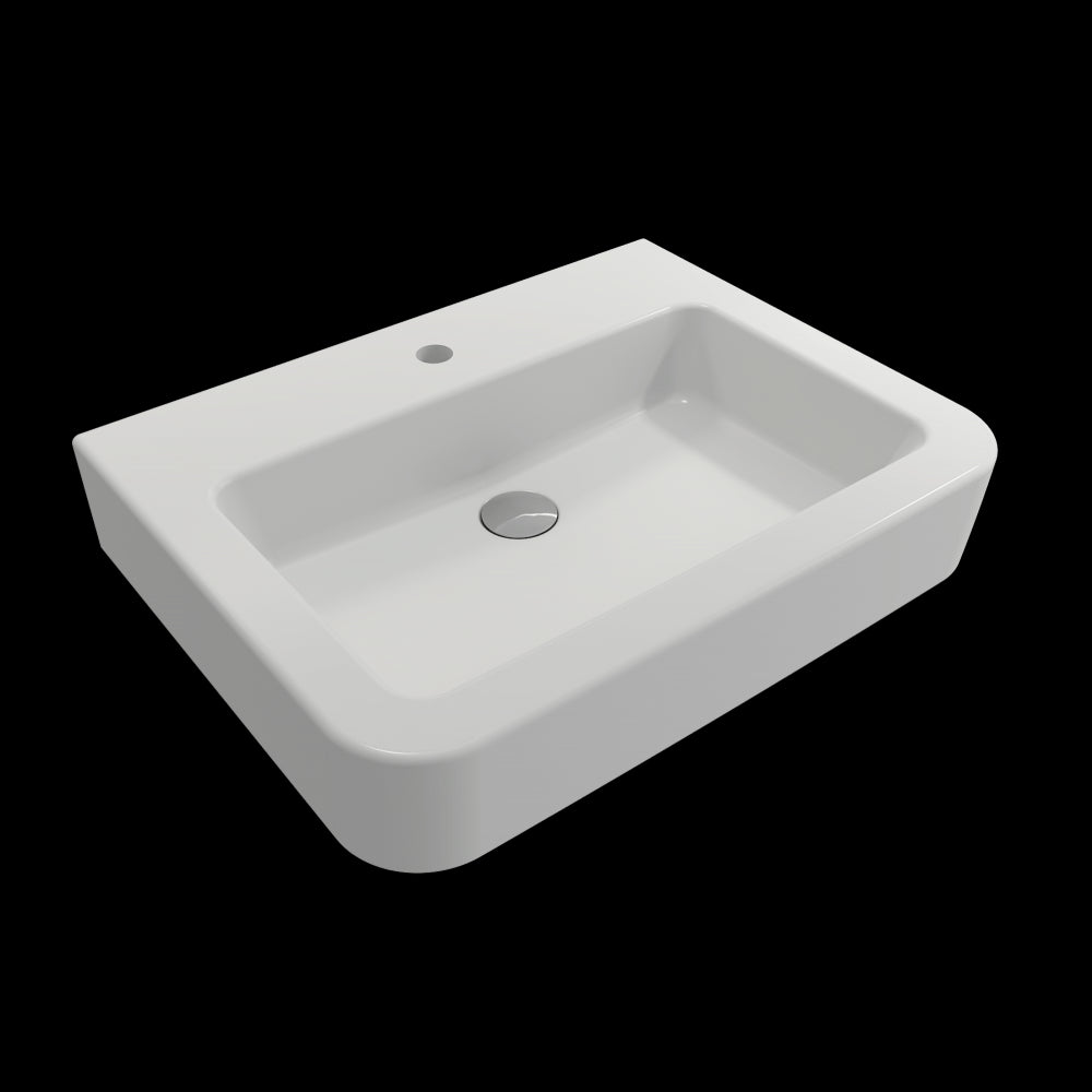Parma Wall-Mounted Sink Fireclay 25.5 in. 1-Hole with Overflow in Matte White