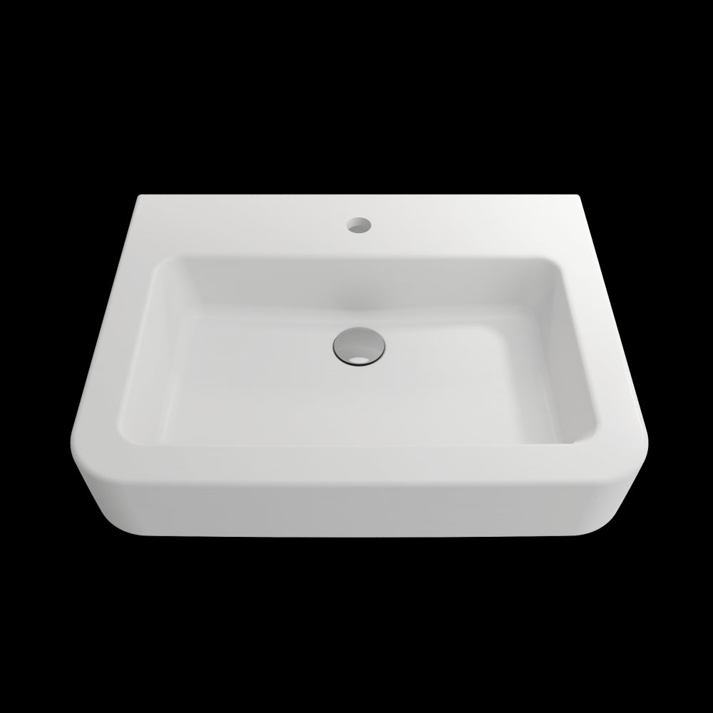 Parma Wall-Mounted Sink Fireclay 25.5 in. 1-Hole with Overflow in Matte White