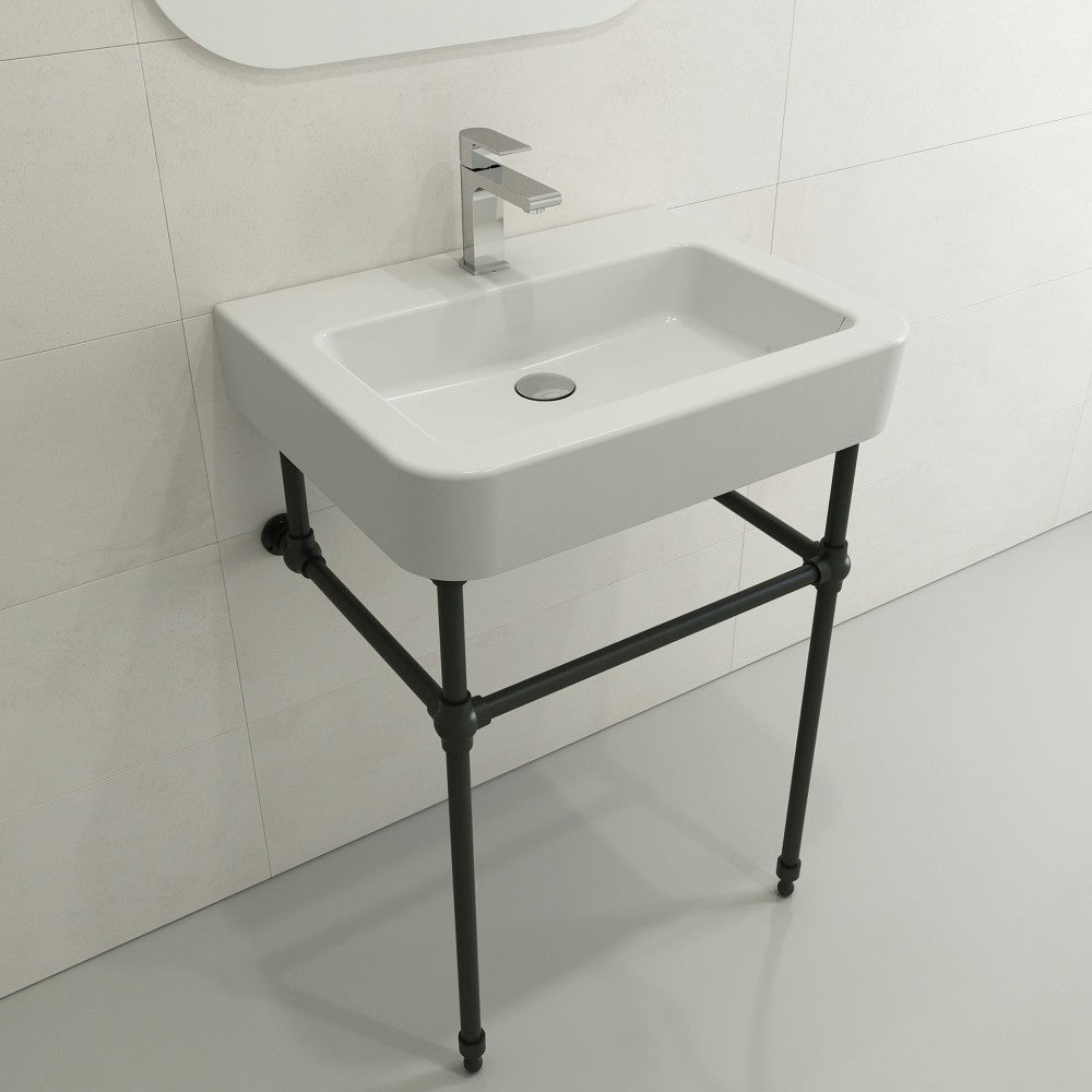 Parma Wall-Mounted Sink Fireclay 25.5 in. 1-Hole with Overflow in Matte White