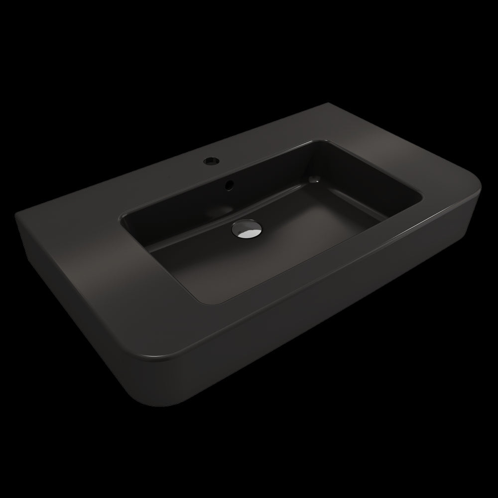 Parma Wall-Mounted Sink Fireclay 33.5 in. 1-Hole with Overflow in Matte Black