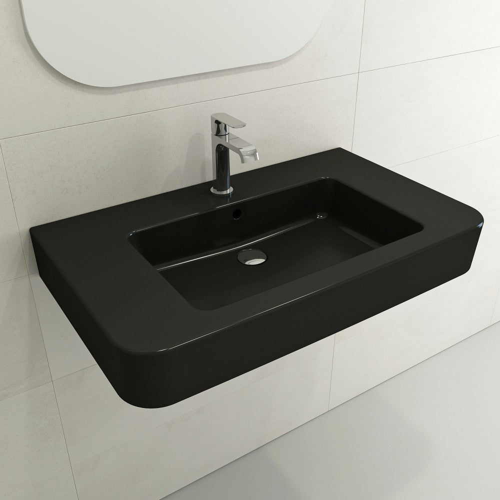 Parma Wall-Mounted Sink Fireclay 33.5 in. 1-Hole with Overflow in Matte Black