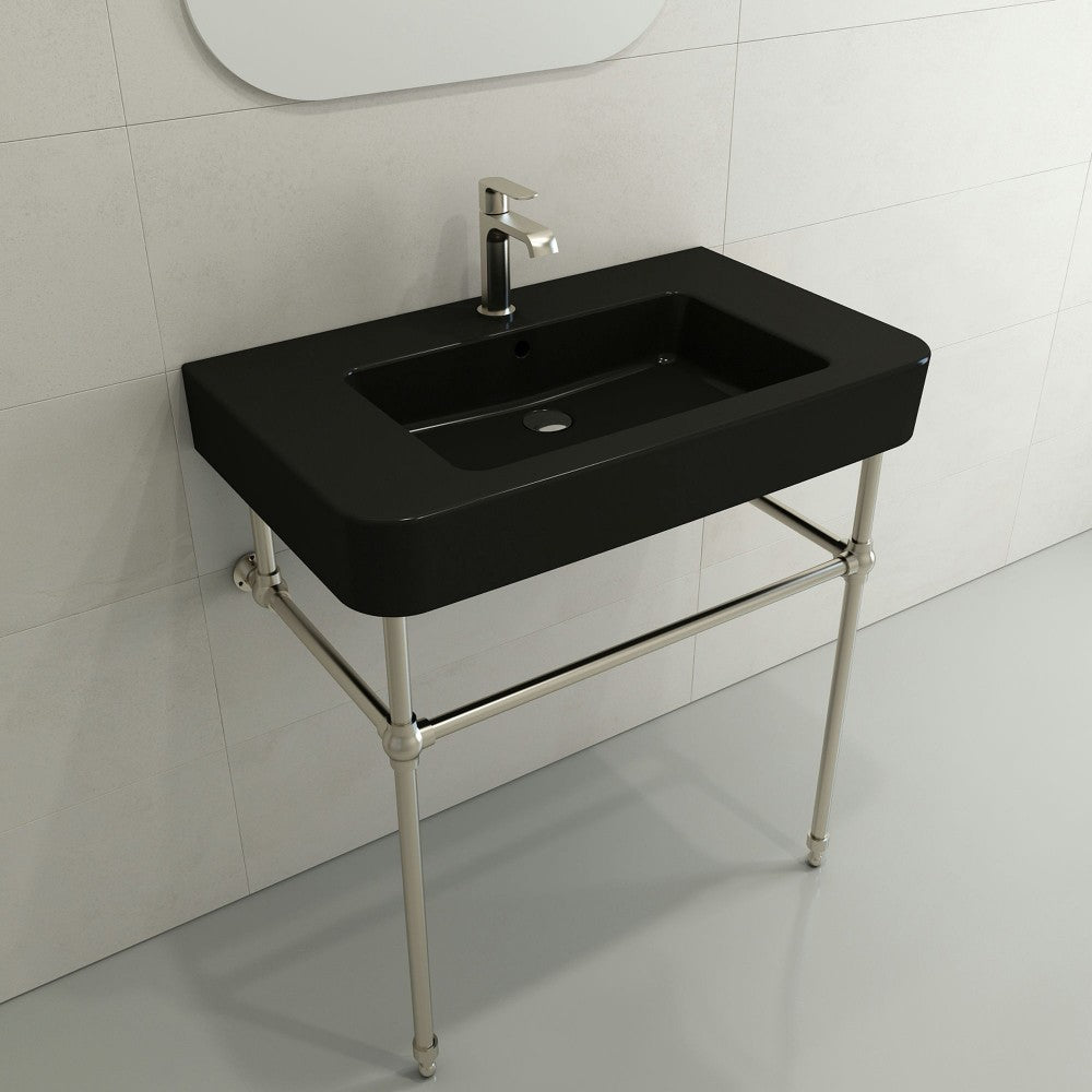 Parma Wall-Mounted Sink Fireclay 33.5 in. 1-Hole with Overflow in Matte Black
