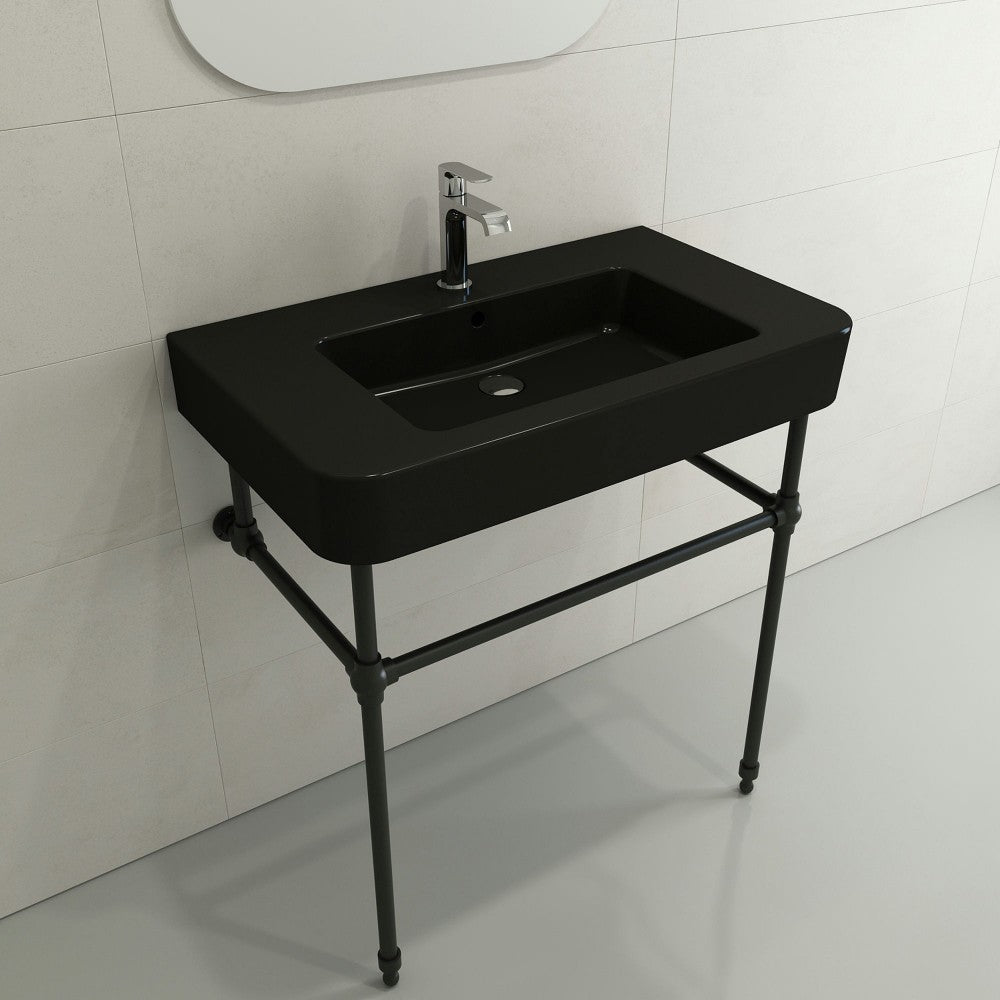 Parma Wall-Mounted Sink Fireclay 33.5 in. 1-Hole with Overflow in Matte Black