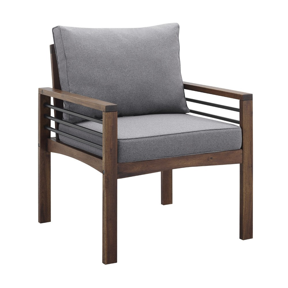 Pearson Modern Wood and Metal Outdoor Club Chair, Set of 2 - Gray/Dark Brown