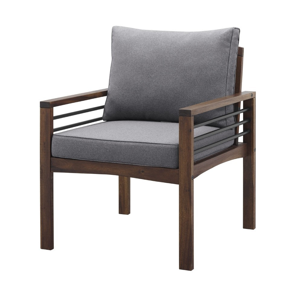 Pearson Modern Wood and Metal Outdoor Club Chair, Set of 2 - Gray/Dark Brown