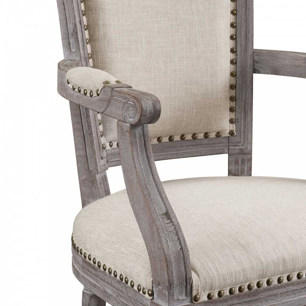 Penchant Vintage French Upholstered Fabric Dining Armchair, Beige