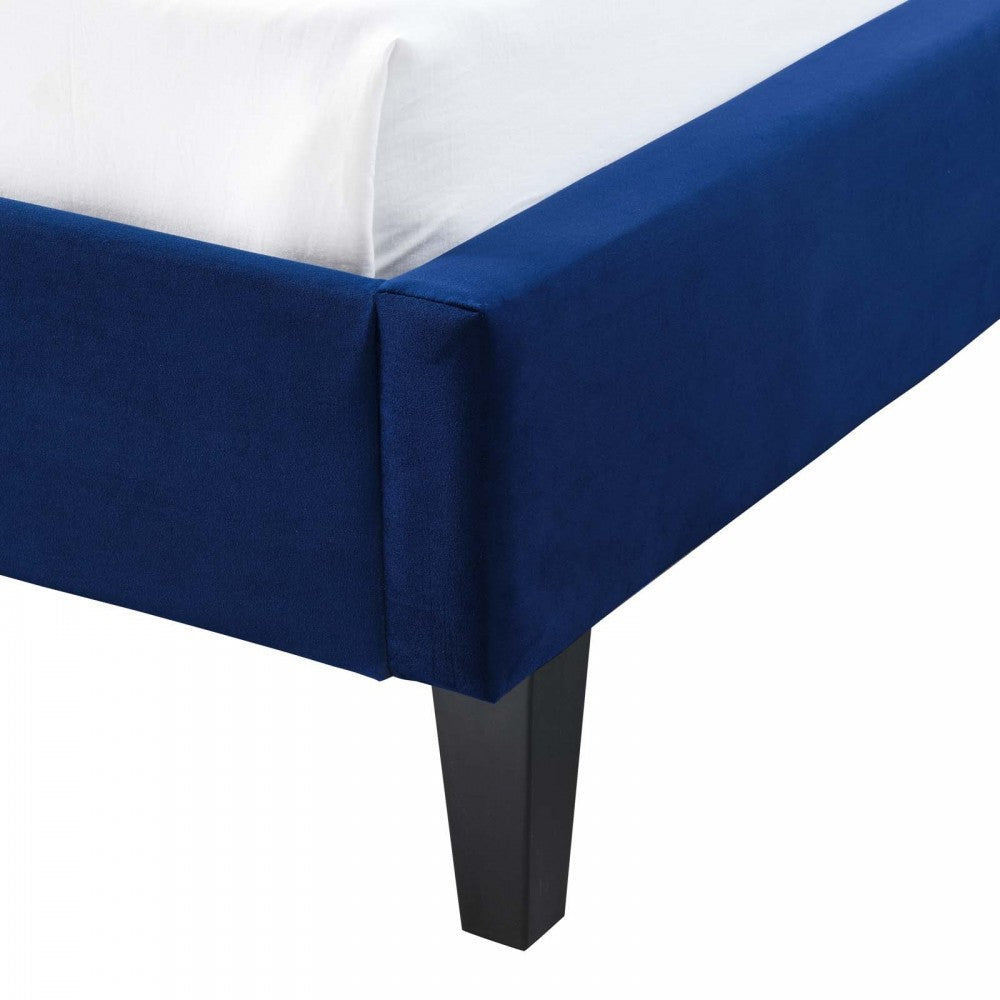 Penelope Tufted Wingback Queen Performance Velvet Platform Bed, Navy