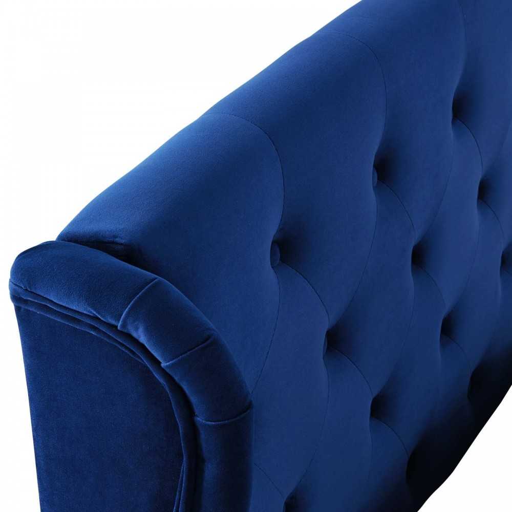 Penelope Tufted Wingback Queen Performance Velvet Platform Bed, Navy