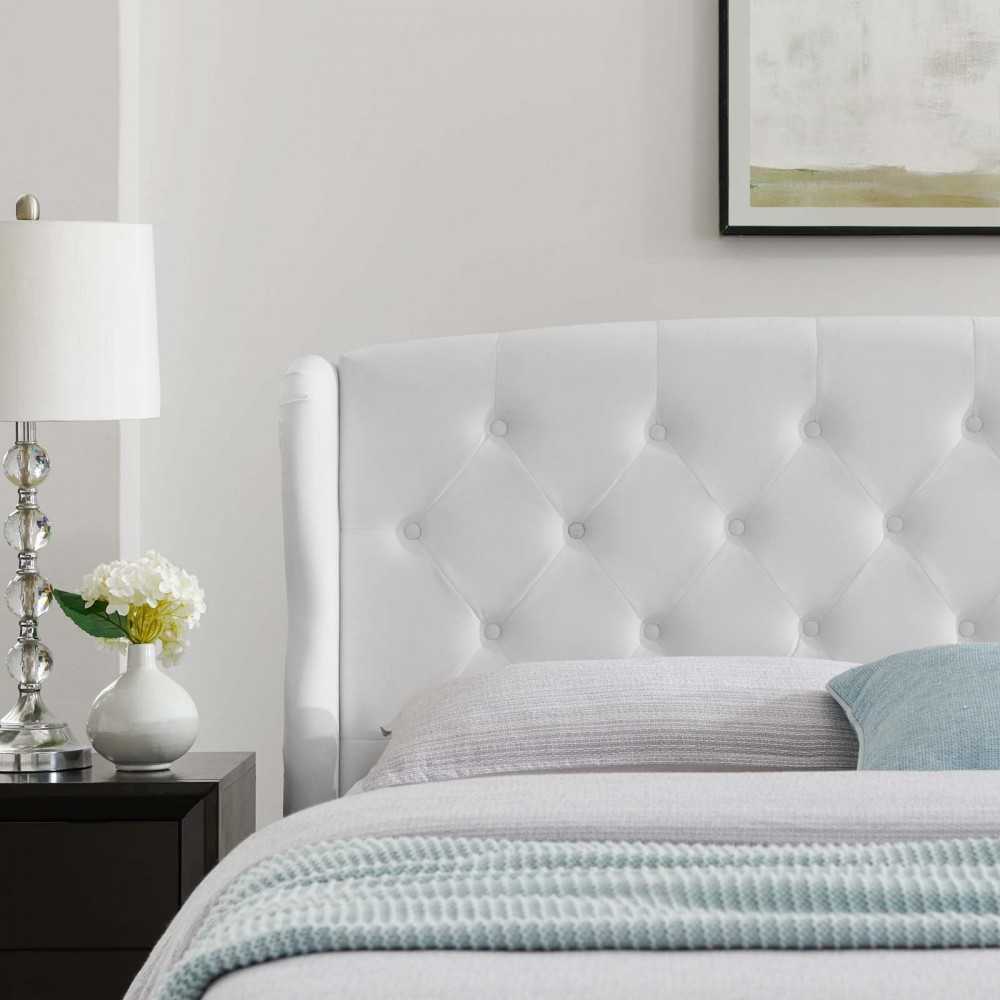 Penelope Tufted Wingback Queen Performance Velvet Platform Bed, White