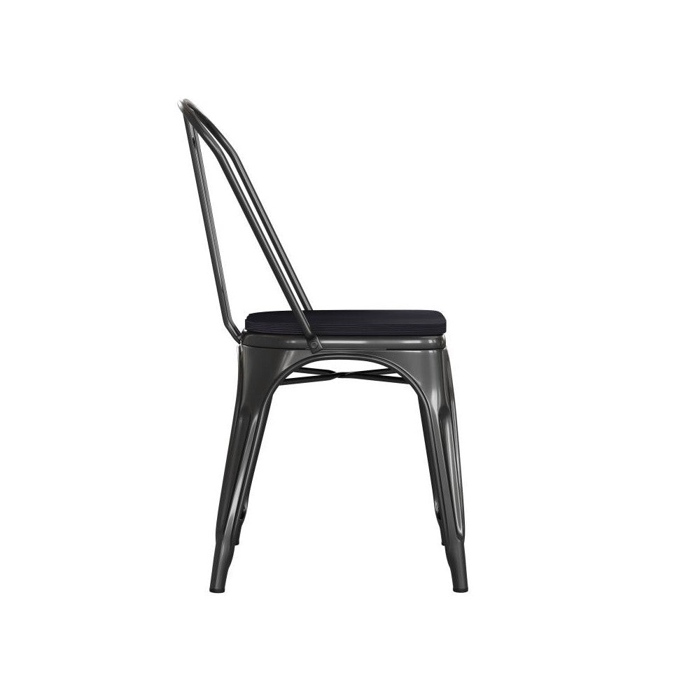 Perry Commercial Grade Black Metal Chair-Black Seat