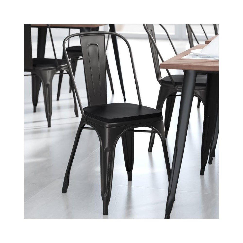 Perry Commercial Grade Black Metal Chair-Black Seat