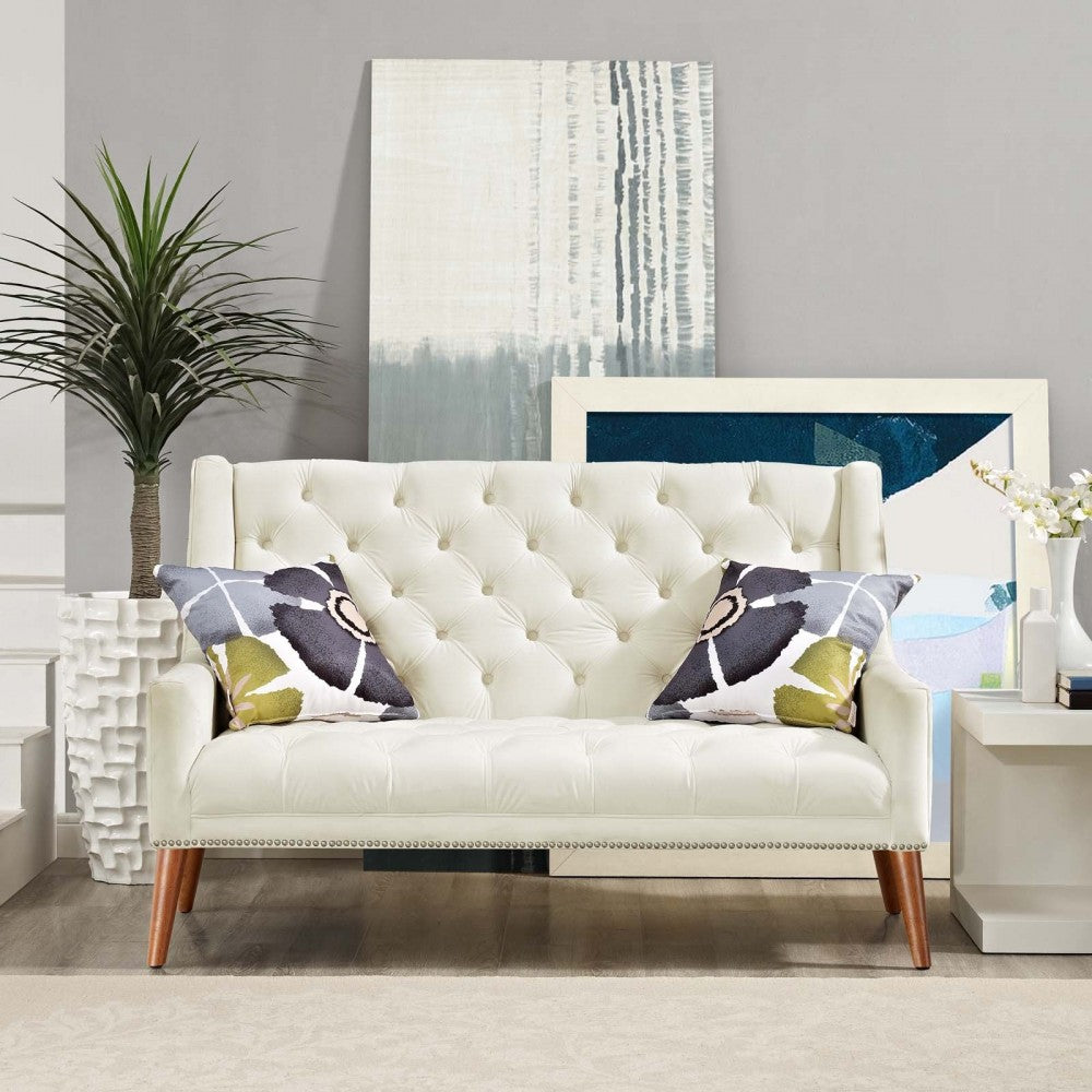 Peruse Performance Velvet Loveseat, Ivory