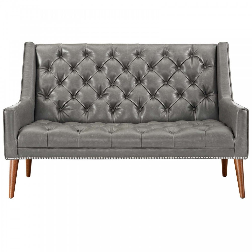 Peruse Upholstered Vinyl Loveseat, Gray