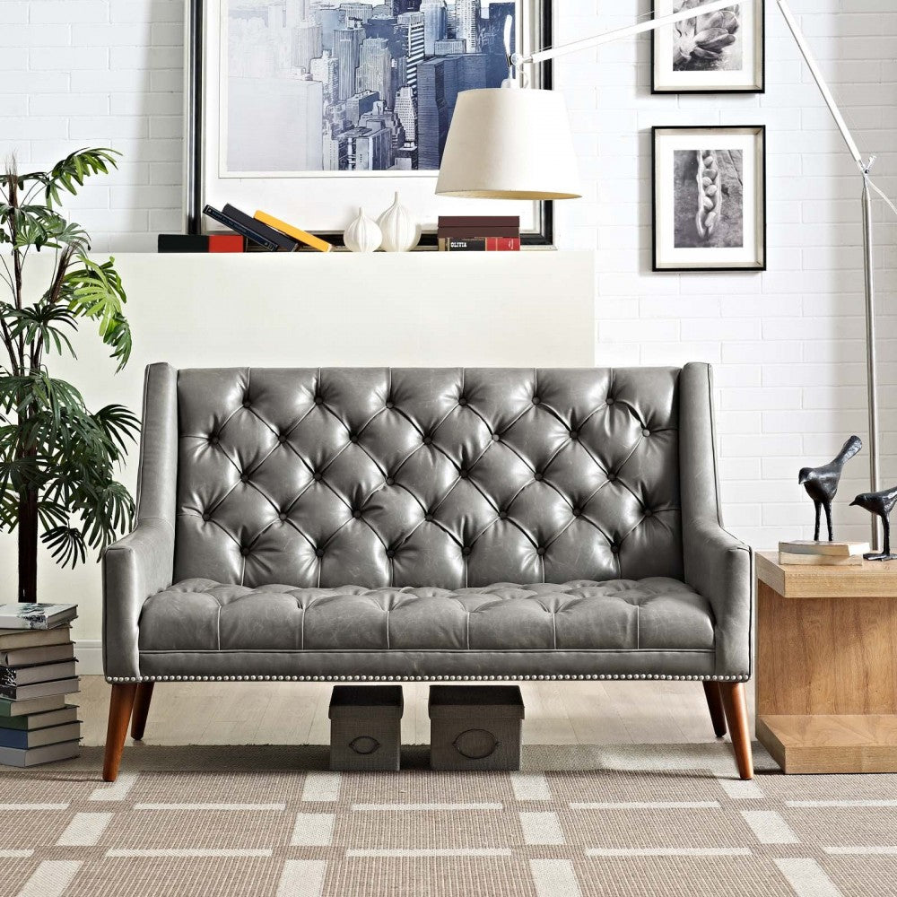 Peruse Upholstered Vinyl Loveseat, Gray
