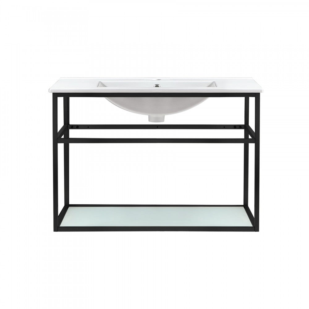 Pierre 30 Single, Open Shelf, Matte Black Metal Frame Bathroom Vanity