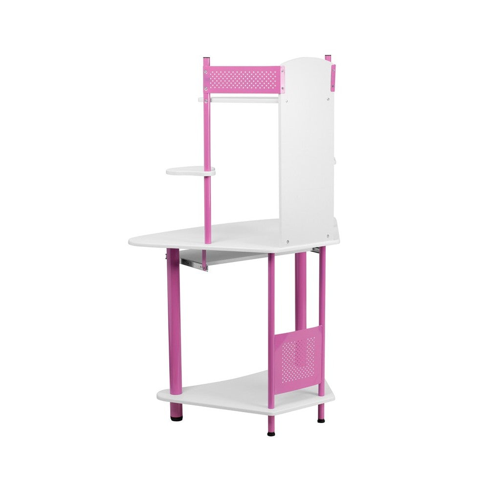 Pink Corner Computer Desk with Hutch