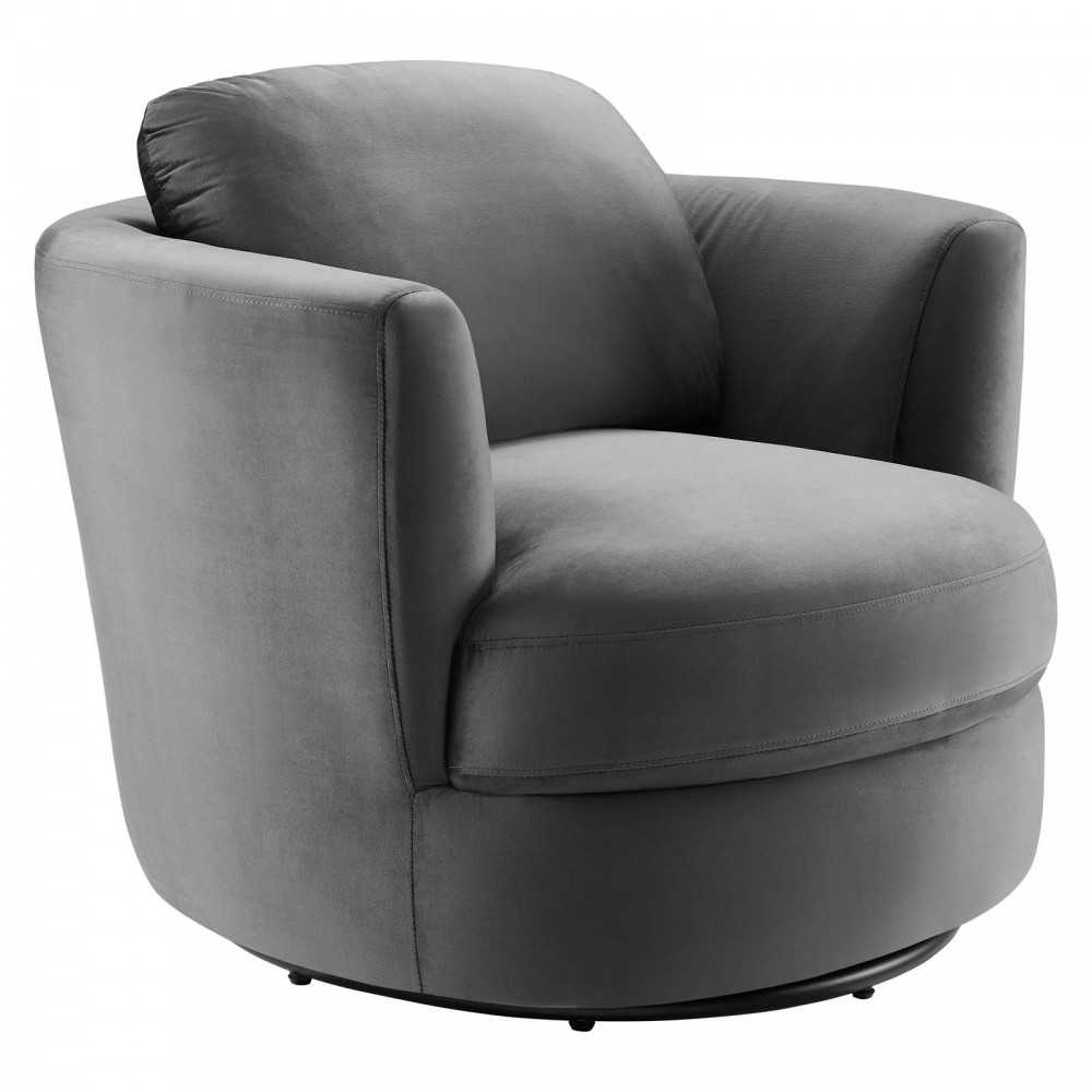Pirouette Performance Velvet Swivel Armchair, Gray