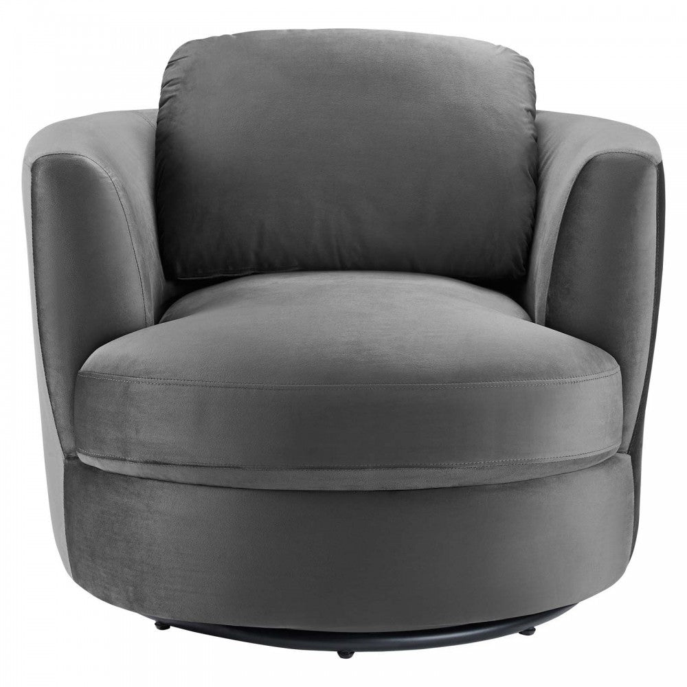 Pirouette Performance Velvet Swivel Armchair, Gray