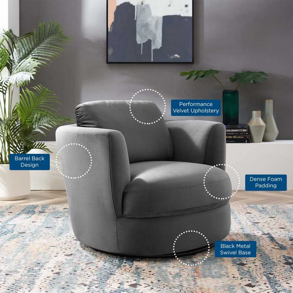 Pirouette Performance Velvet Swivel Armchair, Gray